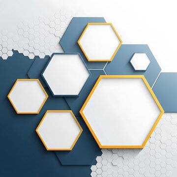 Modern Hexagonal Frames Arranged on Abstract Blue and White Geometric Background