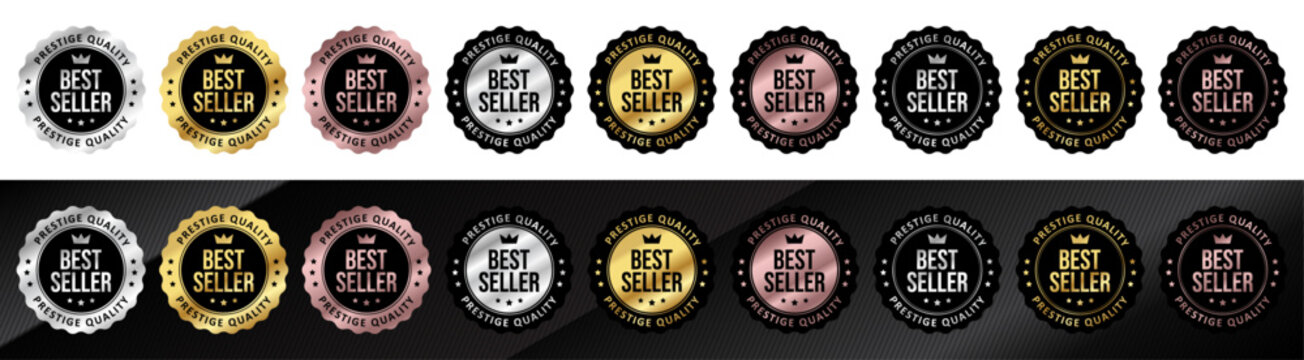 Best Seller Badge Collection with Gold, Silver, Rose Gold and Black Premium Quality Labels for Product Packaging