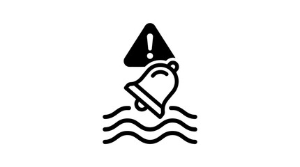 Fototapeta premium Warning Bell Icon with Alert Symbol Over Wavy Lines