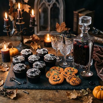 Nutritious breakfast concept Spooky Halloween treats on an eerie table Ideal for healthy lifestyle marketing balanced nutrition colorful ingredients wholesome meal fresh organic food natural wellnes