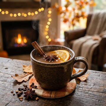 Nutritious breakfast concept Warm spiced drink in cozy autumn setting Ideal for healthy lifestyle marketing balanced nutrition colorful ingredients wholesome meal fresh organic food natural wellness
