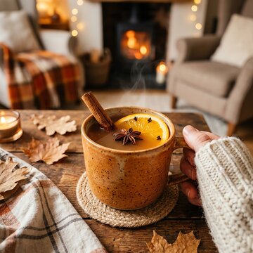 Nutritious breakfast concept Warm beverage with spices in cozy setting Ideal for healthy lifestyle marketing balanced nutrition colorful ingredients wholesome meal fresh organic food natural wellnes