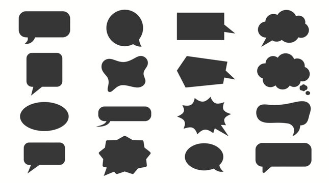 Black Speech Bubble Silhouettes Set for Chat and Conversation