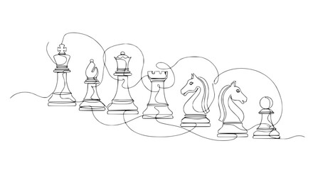 Minimalist Chess Pieces Line Art - Strategy and Game Concept © Lancar