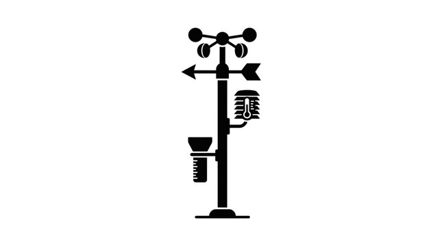 Weather Station Icon: Anemometer, Wind Vane, Rain Gauge, Thermometer