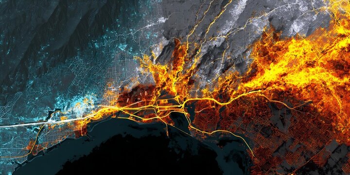 Vibrant City Lights Network Over Dark Landscape