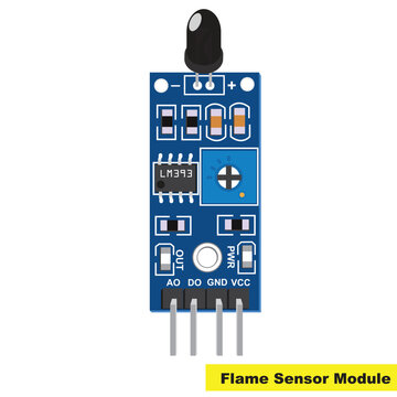 High-quality vector illustration of a flame sensor module featuring an infrared flame detector. This electronic component is commonly used with Ardunio, ESP32 Raspberry Pi, and other microcontroller.