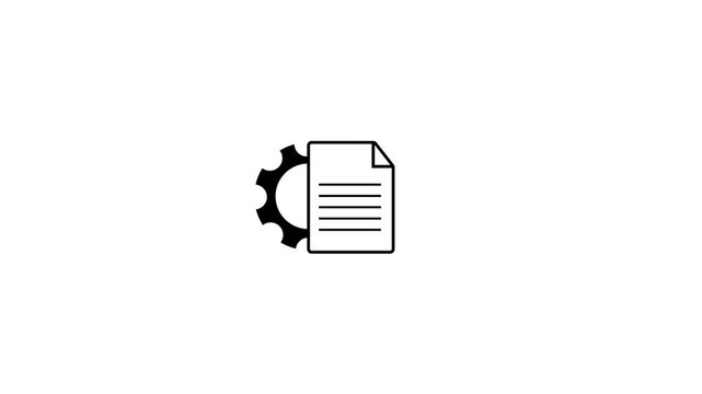Document settings icon animation with file and gear symbol. Document configuration icon for system files and process control. File settings animation for document management and workflow.