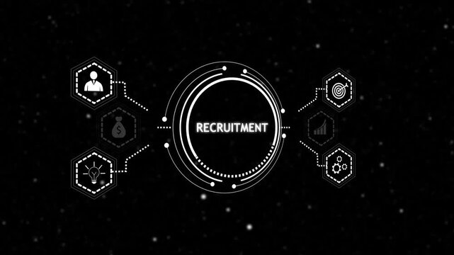 Recruitment dashboard interface animation hiring management system. Talent acquisition workflow and candidate selection visualization platform. Digital recruitment control panel human resources.