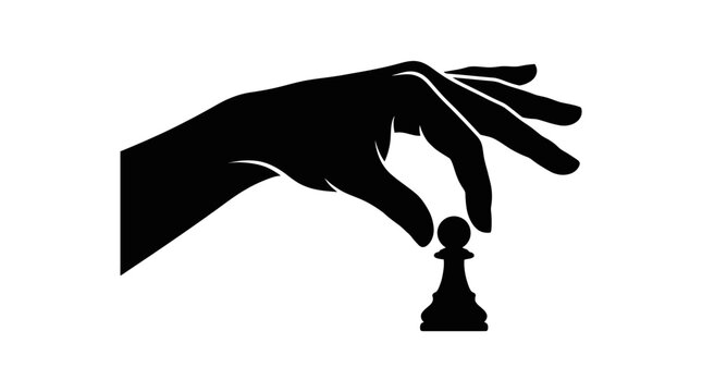 International chess day, Black hand holding pawn chess piece, strategy vector icon, business concept symbol, decision making illustration isolated on White Background Chess, Chess piece