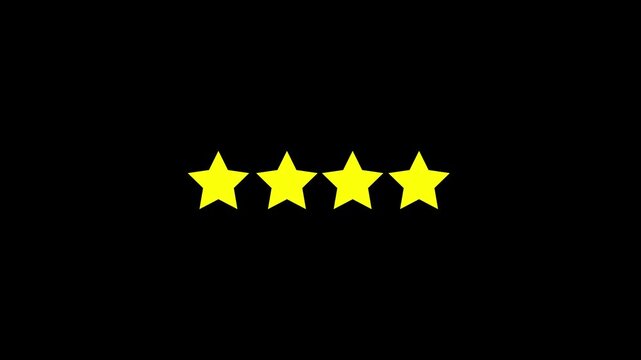 Star rating display for customer review and feedback score. Five star rating scale for product quality and user experience. Rating stars icon for review system evaluation and service ranking.