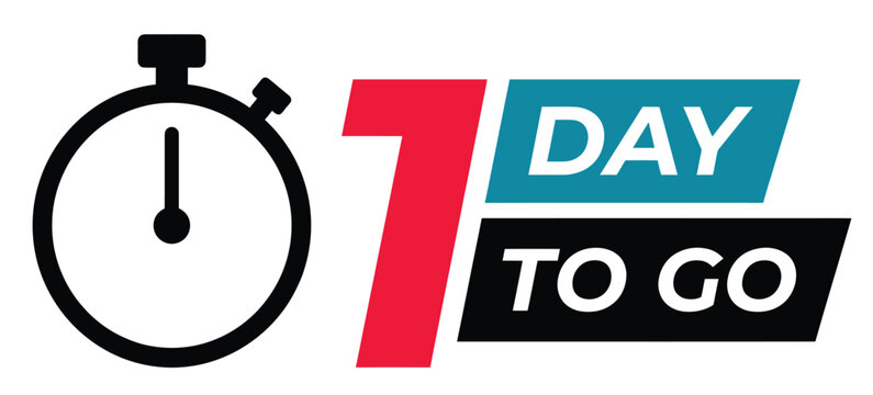 Countdown Stopwatch Vector with Bold One Day to Go Event Reminder Graphic Design