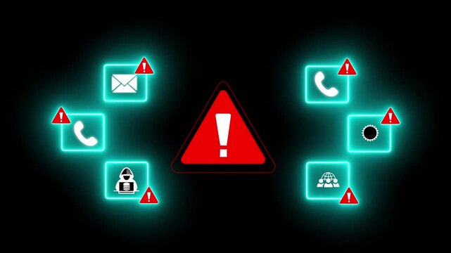 Warning Icons Alerting Digital Communication and Security Risks Keywords: warning, alert