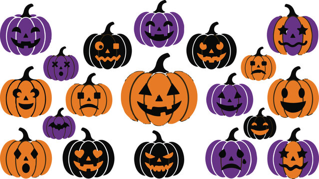 Halloween pumpkin vampire faces collection spooky jack o' lanterns with fangs and monster expressions