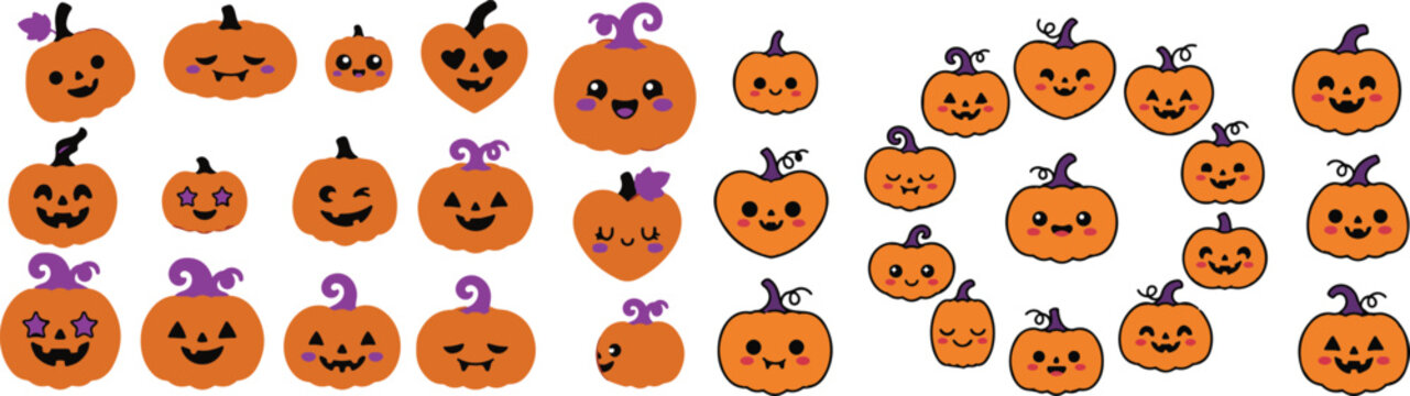 Halloween pumpkin patch with smiling and glowing faces for spooky vampire nights