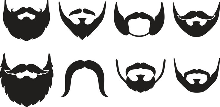 Vintage Beard and Mustache Silhouette Collection, Hipster Facial Hair Styles, Barber Logo Vector Set