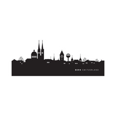 Naklejka premium Bern Switzerland Skyline Silhouette Against White Background
