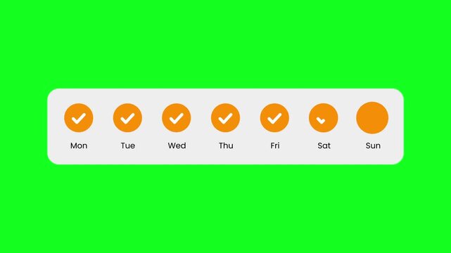 Weekly habit tracker in greenscreen, Ideal for tracking habits weekly. Progress marked in seven circles on a green background. Suitable for planners, journals, and organizers.