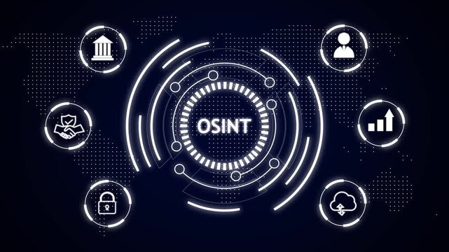 Osint digital network security data analysis concept with icons for finance people security cloud and growth