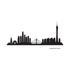 Obraz premium Guangzhou Skyline Silhouette Against White Background Architectural Representation
