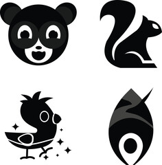 Fototapeta premium Cute Geometric Black Silhouette Animal Faces And Mascot Logo Icons Set