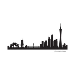 Fototapeta premium Guangzhou China skyline silhouette against a white background