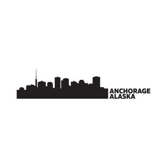 Obraz premium Anchorage Alaska Skyline Silhouette On White Background