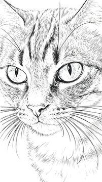 Portrait of striped cat with piercing gaze, home comfort and tranquility atmosphere, symbol of independence and grace