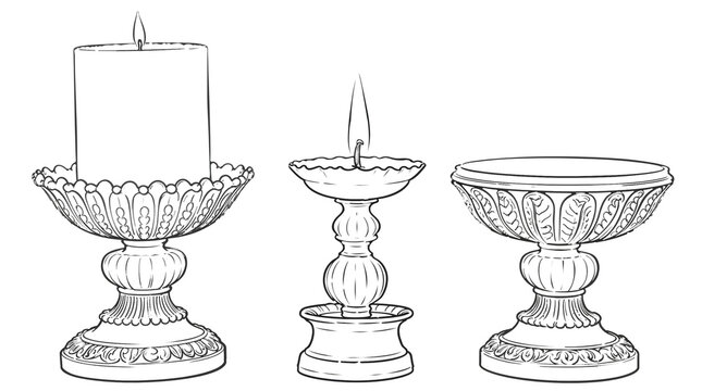 Three elegant candlesticks with burning candles, festive celebration and cozy atmosphere, symbol of light and warmth in interior