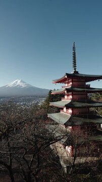 Famous View of Mount Fuji and Chureito Pagoda at Arakurayama Sengen Park, Yamanashi, Japan