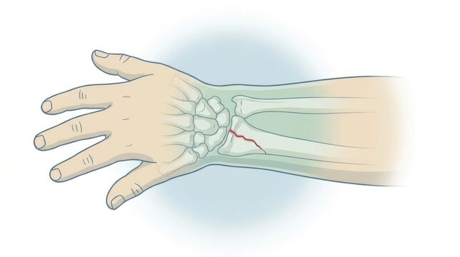 Illustration of a fractured distal radius bone in the human wrist