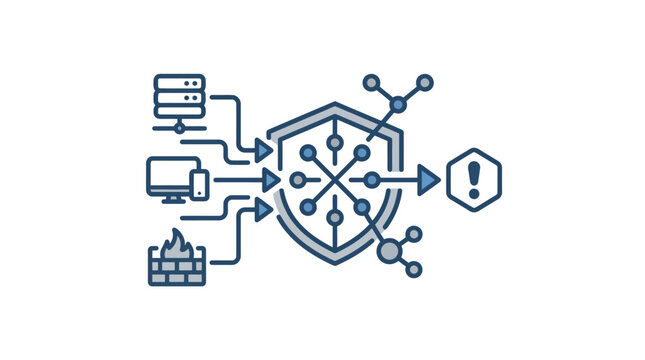 Network firewall shield protecting computer nodes from threats.
