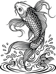 Japanese koi carp fish jumping above splashing waves vector art design © SEMA