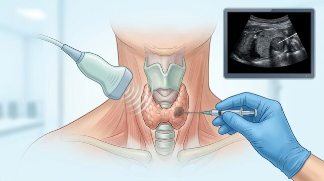 Ultrasound-guided biopsy of a nodule on the thyroid gland