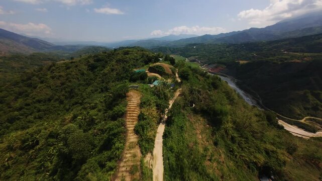 Aerial Video of a road on top of a mountain in Benguet, Philippines