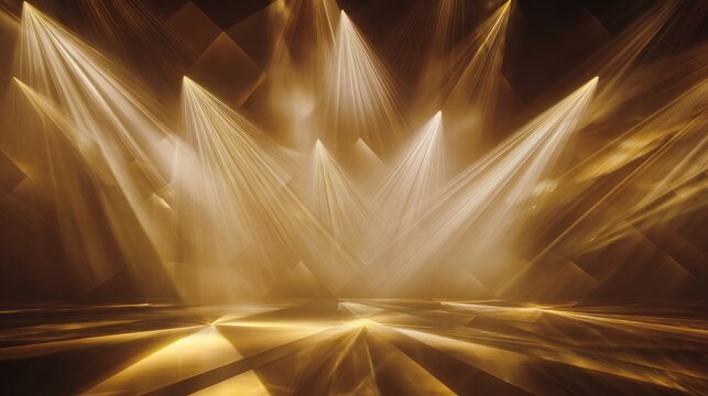 Golden stage spotlights in a smoky atmosphere