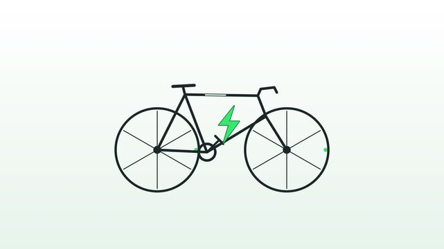 Isolated electric city bike icon, trekking e-bike line silhouette with green lightning flash, eco transport symbol