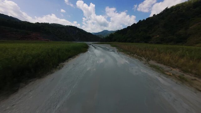 4k Drone Video of a Dam River in Benguet, Philippines