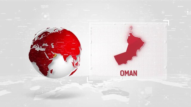 Oman 4K Tech Map Beside Globe On White Background.