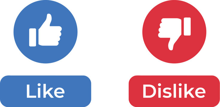 Blue like and red dislike icons with thumbs up and down buttons 