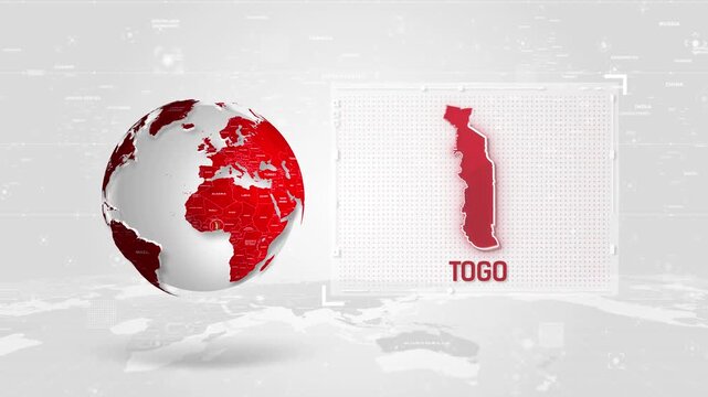 Togo 4K Tech Map Beside Globe On White Background.