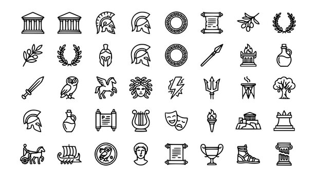 Ancient Greece Line Icons Set Editable Stroke Pixel Perfect Outline Vector Collection