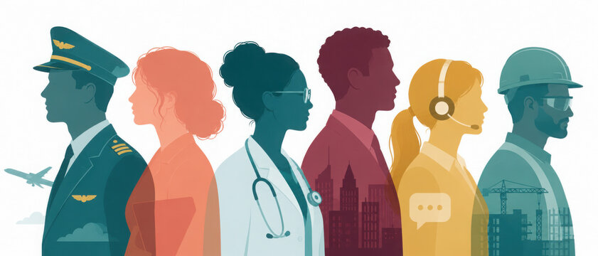 People of different professions together. Transparent background.