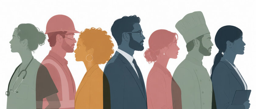 People of different professions together. Transparent background.