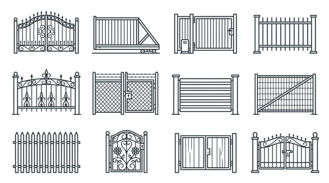 Collection of Metal Gates and Fences - Various Styles, Entrance, Security, Architectural Design