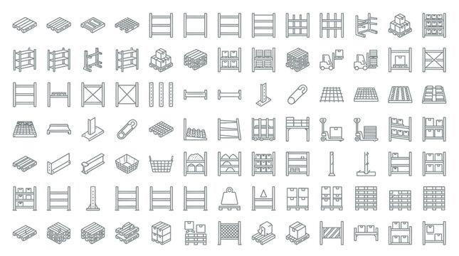 Warehouse Storage Solutions: Shelving, Pallets, and Racks - Isometric Icons Set