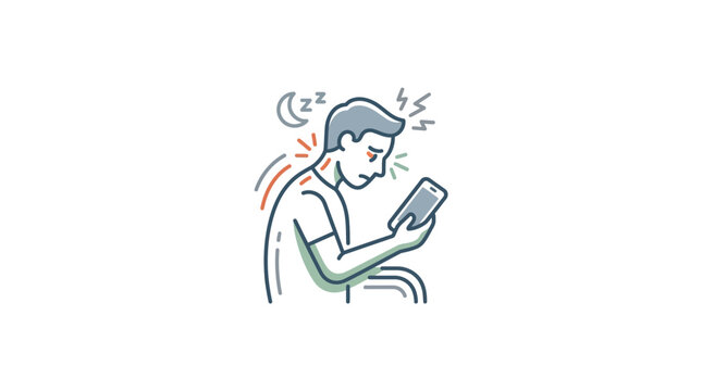 Person feeling neck pain while using a smartphone.