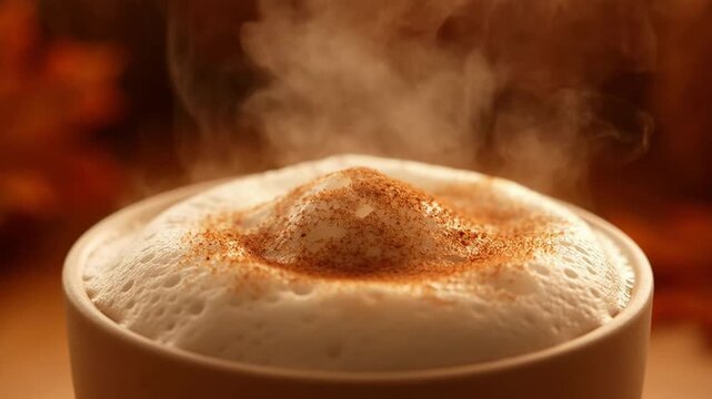Steaming Hot Coffee with Creamy Foam and Cinnamon Dust