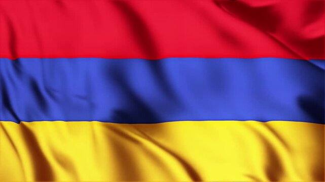 Armenian flag waving in wind close up as national symbol of armenia with fabric texture for patriotic concept background footage showing cinematic motion.