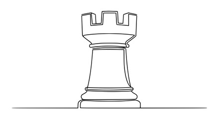 Single Line Drawing of a Chess Rook Piece, Minimalist Art, Strategy Game Icon © Ndak